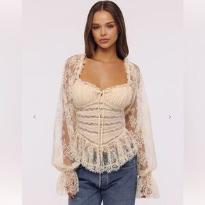 House of CB CARA Vintage Ivory Long Sleeve Lace Peplum Top- size small NWOT 🤍🕊️